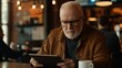 © M.Gierczyk - Older man using tablet in modern caf with soft bokeh background