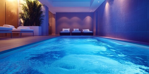 Aufkleber - Blue spa swimming pool featuring pristine water, perfect for relaxation and enjoyment. This blue spa swimming pool creates an inviting atmosphere for leisure and tranquility.