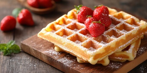 Delicious soft sweet waffles lay on the table, showcasing the perfect waffle ingredient for delightful desserts. These soft sweet waffles are ideal for any dessert lover s collection.