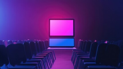 Webinar concept depicting remote computer technology education and programming lessons on a laptop
