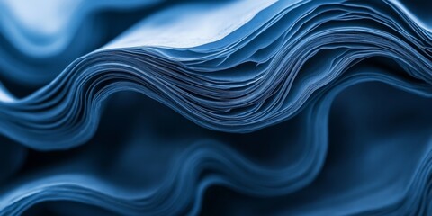 Poster - Macro shot of folded receipt paper showcasing intricate details. The shallow depth of field emphasizes the unique textures of the folded receipt paper, resulting in a captivating blue tone.