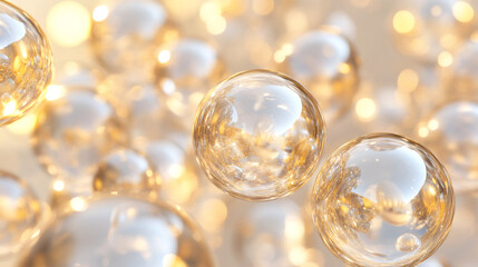 Poster - Luxurious and elegant atmosphere created by golden spheres floating in a luminous abstract background