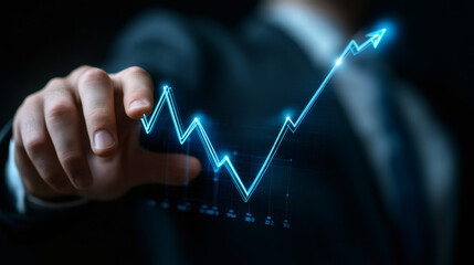 Aufkleber - Businessman interacting with upward trending holographic graph, symbolizing growth, success, and financial market progress