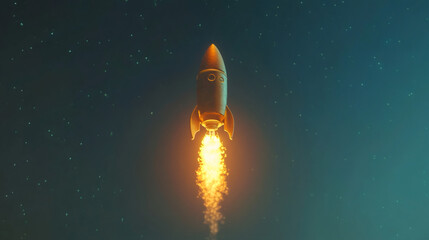 Poster - Shining rocket ship soars into the starry night, representing exploration, creativity, and the quest for uncharted territories