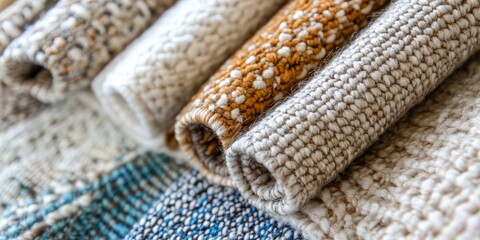 Poster - Close up of woven fabric showcasing cotton, linen, canvas, and chenille fabric textures. This woven fabric features a variety of textures, including silk fabric and soft yarn, perfect for textile