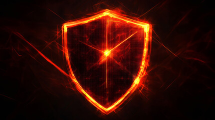 Aufkleber - Vibrant orange shield emitting energy, offering data protection and cybersecurity against digital threats