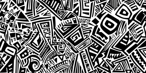 Black white abstract pattern various geometric shapes lines of tribal designs