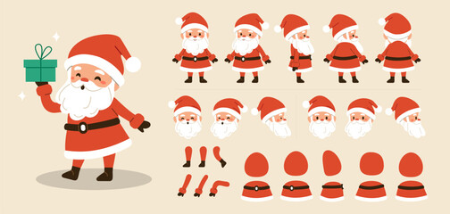 Wall Mural - santa claus holiday character constructor for animation. front, side and back view set. body parts, 