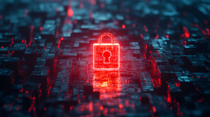 Aufkleber - Red glowing digital padlock symbolizes cybersecurity and data protection on a futuristic circuit board, highlighting online security measures