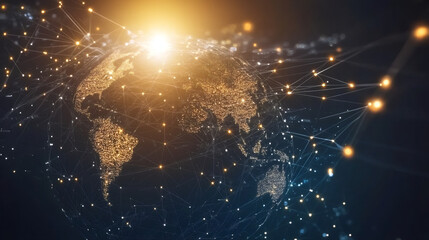Aufkleber - Communication and data exchange across the globe: the global network and internet connection in orbit around earth