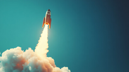 Aufkleber - Spaceship flying high in the sky leaving a trail of smoke, concept of space travel and exploration