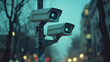 © Chubby Studio - Surveillance cameras monitoring urban streets city center digital photography evening close-up ai generate security insights