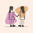 © Swapna graphics - a vector silhouette of two young girls holding hands