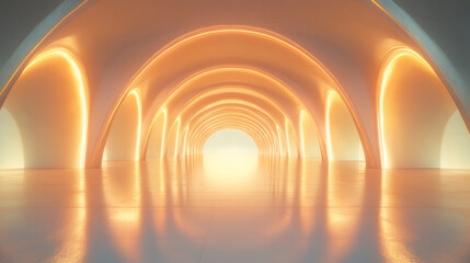 Aufkleber - Mysterious wonder: a futuristic tunnel with luminous arches and a brilliant light at the end
