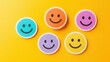 © Валерий Тодаренко - Series of colorful smiley face stickers, playful and vibrant, bright yellow background, cheerful and fun design, capturing positivity and youthfulness, simple layout