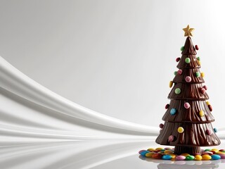 Wall Mural - New Year banner, chocolate tree decorated with candies, white background