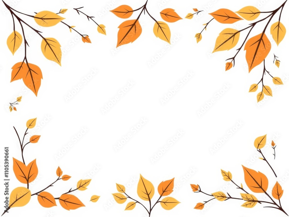Rectagular Fall Frame Autumn-themed rectangular frame with flat design, white space in the ...