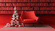 © Dream Vision - Christmas workspace festive theme, cozy red workspace with Christmas tree made of books