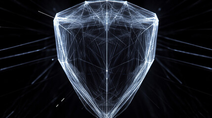 Wall Mural - shield. protect or security low poly wireframe sign with glitch effect. abstract vector illustration