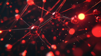 Aufkleber - Dynamic lines connecting red spheres to symbolize data exchange and interconnection in a technological or scientific context