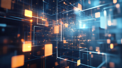 Poster - Futuristic glowing cubes and connecting lines technology background, perfect for websites and presentations