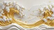 © Viktor - Luxury wallpaper design features white, gold waves. Decorative white flowers, gold details create sophisticated, elegant style. Ideal for home decor interior design projects. Premium quality