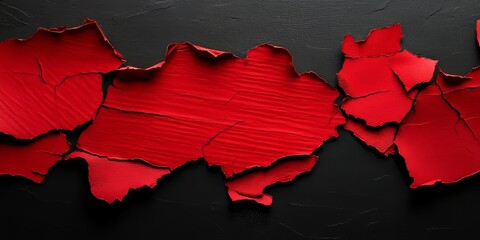 Poster - Red ripped paper featuring torn edges and strips, creatively displayed against a black background, showcasing the texture and contrast of the red ripped paper design.