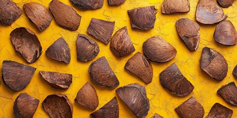 Leinwandbilder - Coconut shell pattern displayed vividly on a bright yellow background, showcasing the unique texture and design of the coconut shell pattern. Perfect for highlighting this artistic coconut shell