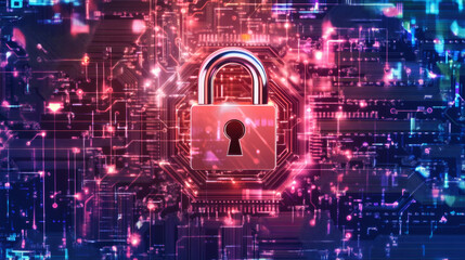 Aufkleber - Glowing padlock on vibrant circuit board, representing secure digital information and data protection in cybersecurity