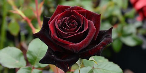 Aufkleber - Stunning red rose flower exemplifying the beauty of the Black Baccara variety, showcasing its velvety petals and deep color. Ideal for conveying romance and elegance, this rose flower captivates.
