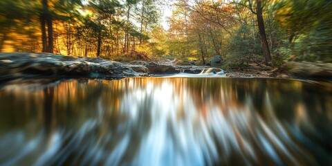 Poster - Beautiful reflection captured in a serene setting. The beautiful reflection showcases the artistry of long exposure photography, emphasizing soft focus and motion blur in the enchanting scene.