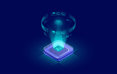 Wall Mural - ai (artificial intelligence) icon, cloud computing, data mining, neural networks, and machine progra
