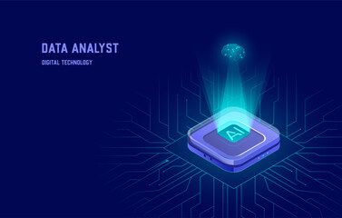 Wall Mural - (artificial intelligence icon) ai, isometric cloud computing concept, data mining, neural network, m