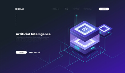 Wall Mural - (artificial intelligence icon) ai, isometric cloud computing concept, data mining, neural network