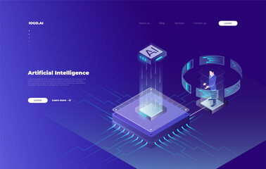 Wall Mural - isometric icons: exploring the frontiers of artificial intelligence, big data, cloud computing, and 