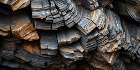 Aufkleber - Close up image showcasing a detailed stack of wood, highlighting the textures and colors found in the natural wood materials of the stack, perfect for projects related to wood and nature.