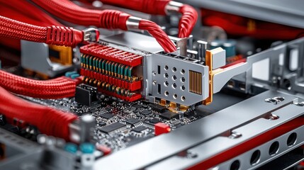 Aufkleber - Close-up of a cable splitter with multiple outputs technology device electronic components indoor environment macro view focus on connectivity