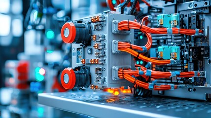 Leinwandbilder - Examining a modular power supply unit in closeup detail industrial setting technology focus high-tech environment technical perspective for enhanced understanding