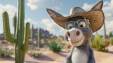 Cheerful donkey against the Wild West background
