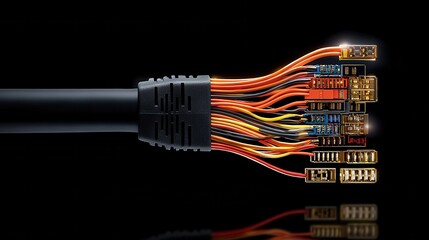 Aufkleber - Close-up view of an ethernet cable connector home office technology image low light environment detailed focus on connectivity concept