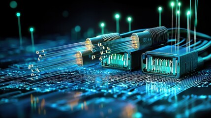 Aufkleber - Illuminating fiber optic cable strands in dynamic low-resolution gradient technology environment abstract viewpoint for seo impact
