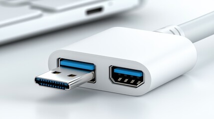 Poster - Connecting high-quality usb-a to usb-c adapter in a low-resolution context technology setup indoor workspace close-up view for enhanced understanding