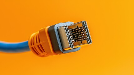 Fototapete - Close-up inspection of a displayport cable connector studio setting macro photography technology environment detailed view connectivity concept