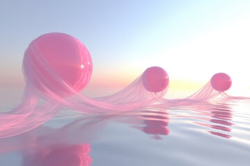 Pink balls floating in the water with a pink net