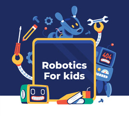 Wall Mural - robotics course for kids illustration