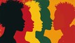 © Viktor - Black history month poster in pan-african colors yellow red green black with profile of African-American people silhouette 2D art abstract