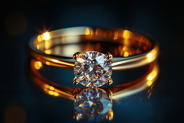 Wall Mural - gold ring with diamond on dark background