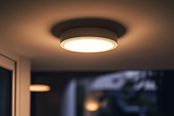 Poster - A sleek, modern ceiling light with minimalist design, casting a warm glow and enhancing the clean lines of a contemporary interior living space.