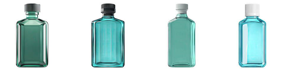 Mouthwash bottle isolated on transparent background, Set of