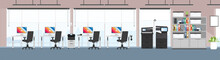 Modern office background, Empty working area with no people, Modern office interior, Skyscraper office with city view, Office interior horizontal background.